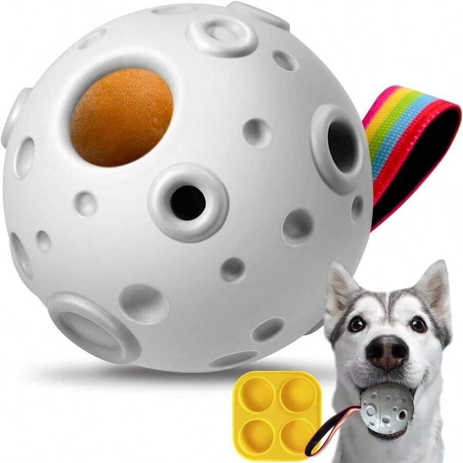 Dog Chew Toys Aggressive Chewers Large Medium Breeds Dog Puzzle Toys Interactive Treat Dispensing Slow Feeder Indestructible Durable Rubber Teeth Clean Dog Toys White - 白色 - 查看 1