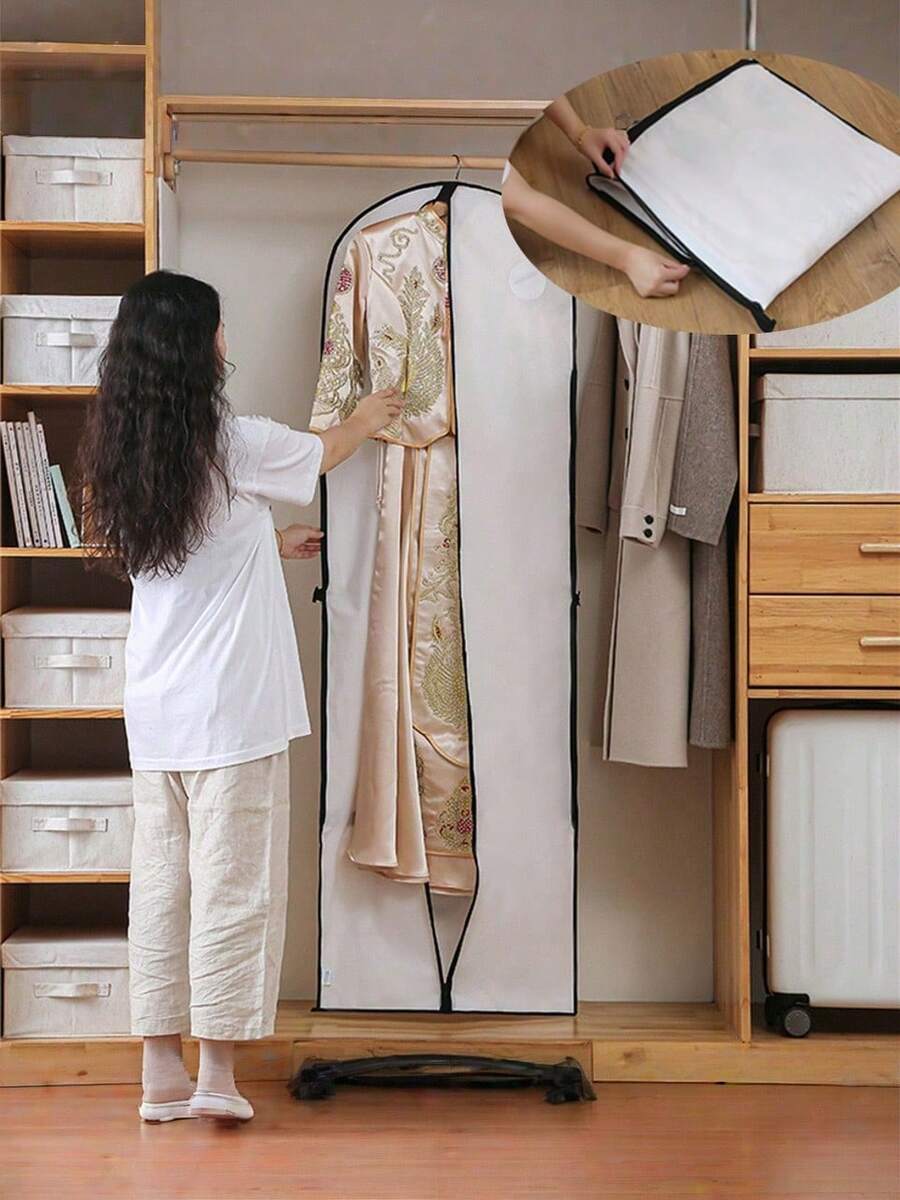1pc Garment Dust Cover, Household Jacket Dust Bag, Wedding Dust Bag, Thickened Handheld Suit Garment Bag, Foldable Clothes Storage Bag - Multicolor - View 1