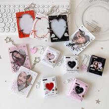 2-Inch Simple Korean Style Photo Album, Hollow Heart Shaped Idol Photo Card Holder, Keychain Pendant