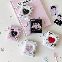 2-Inch Simple Korean Style Photo Album, Hollow Heart Shaped Idol Photo Card Holder, Keychain Pendant