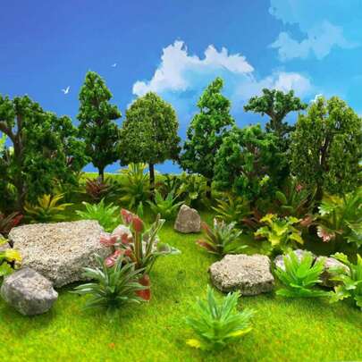 88pcs Model Trees Mixed Miniature Plants Model Train Scenery Architecture Trees Fairy Garden Trees Wargame Trees Model For Diorama DIY Craft Scenery Landscape Natural Green