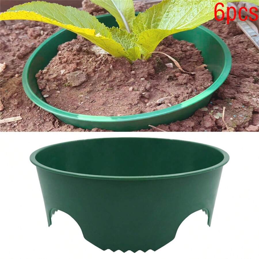 6Pcs Planting Grow Rings Plastic Plant Watering Protective Round Edging For Vegetables, Herbs And Flowers - Green - View 1