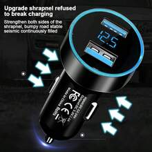 1 pieza Cargador de coche USB doble de ABS de carga rápida, puede cargar rápidamente dos dispositivos móviles simultáneamente, con pantalla LED de voltaje, tamaño compacto, no ocupa espacio en el interior del vehículo. Adecuado para vehículos de 12-24V. - A - Ver 2