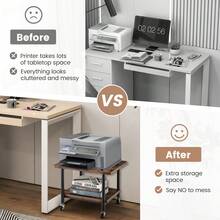 COSTWAY Printer Stand With Storage, Under Desk Printer Table With 4 Wheels & Locking Mechanism, 2-Tier Rolling End Table Storage Rack For Bedroom, Living Room, Study, White/Rustic Brown/Black - Brown - View 3