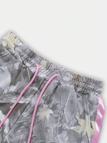 Women's Branch Print Contrast Color Waist Tie Knot Branch Patchwork Casual Wide Leg Pants, Straight Leg Relaxed Fit Pants, Chic Street Style, Comfortable & Lightweight, Versatile For Daily Wear, Fashionable Design, Suitable For All Seasons - Olive Green - View 3