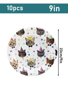 50/10pcs Cat Theme Birthday Party Supplies, Including Cat Paper Plates, Paper Cups And Napkins, Disposable Birthday Plates, Cat Theme Party Supplies, Birthday Decorations, Disposable Cups, Serves 10 People - Multicolor - View 11