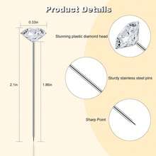 50pcs Bouquet Pin, 2.1-Inch Chest Pin, Rhinestone Rhinestone Crystal Head Pin, Elegant Boutonnere Pin, Straight Flower Pin, Wedding Anniversary Transparent Flower Pin DIY Craft, Jewelry Making And Sewing - Clear - View 2