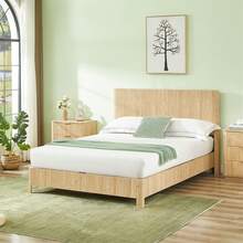 Queen Bed Frame With Headboard, Elegant Wooden Queen Size Bed Frame With Modern Curved Lines, Sturdy Bed Frame Queen Size, No Box Spring Needed - Wood Queen Bed Frame For Master & Guest Room - Oak - 查看 2