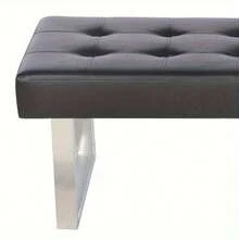 PU Leather Padded Dining Bench Hallway Living Room Seating Long Stool Shoe Bench Buttoned Bench Metal Legs - Black - View 9