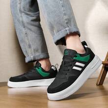 SAILUOPU Men's Black & Green Chunky Athletic Sneakers Thick Sole Platform Double Stripe Casual Street Fashion Shoes - 黑綠 - 查看 8