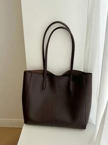 情人节百搭简约时尚多功能通勤购物单肩包/手提包（女士款） - 咖啡棕 - 查看 4