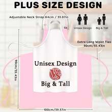 2 Pcs Plus Size Chef Apron, Unisex Professional Apron With 2 Pockets For CooFKing, Work, BaFKing (Larger Size) - Pink - View 4