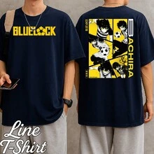 Blue Lock Anime Manga Sports Fiction Soccer Geek Unisex T-Shirt For Men And Women, 100% Cotton, Premium Streetwear, New Release, Immediate Shipping, Various Colors!! Plus Size - 藏蓝色 - 查看 2