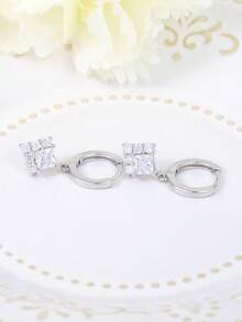 925纯银耳环，时尚优雅方形吊坠耳环，低过敏性立方氧化锆耳环，简约日常佩戴，生日礼物 - 銀色 - 查看 4