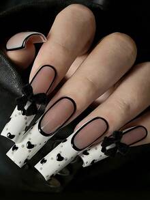 50pcs Mixed Winter Flocked Cute Black Bowknot Nail Art Decorations, 3D Flocked Kawaii Resin Ribbon Bow Decor, DIY Nail Art Accessories - Black - View 9