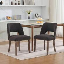 Set Of 2 Wooden Dining Chairs, Modern Fabric-Upholstered Kitchen Chairs, Country Style, Black, DE1870BK - Black - View 2
