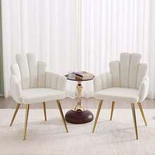 WAHSON OFFICE CHAIRS 2PCS Wahson Dining Chair, Velvet Dining Chair, Modern Living Room Chair With Armrest And Gold Leg, Kitchen Chair For Restaurant And Dining Room - White - View 3