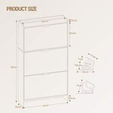HEXCELEN Shoe Cabinet With 3 Doors, Shoe Rack, Narrow Shoe Cabinet, Adjustable, Shoe Storage, 18-24 Pairs, Large Capacity For Entryway, Hallway, Wardrobe, 24 X 76 X 138 Cm, White - 白色 - 查看 10