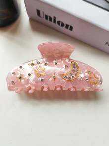 1pc Crescent Moon & Star Rhinestone Claw Clip, Acetate Solid Color Oval Shaped Hair Claw, Minimalist Design Hair Clip For Bun, Ponytail, Shoulder-Length Hair, Elegant & Casual, Suitable For Festivals And Daily Wear Women Hair Accessories - Multicolor - View 16