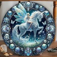 1pc Charming Unicorn Girl Round Wall Art - Ideal For Home, Office, Cafe And Garage Decor - Multicolor - View 8