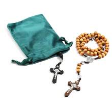 UILZ Rosary Beads Catholic For Women Handmade Wooden Catholic Rosay With Jes 1us Christ Crucifix Cross Real Healing Wooden Rosary Beads Yoga Meditation Prayer Bead Necklace - 棕褐色 - 查看 6