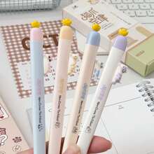 4pcs/Set Cute Cat Design Retractable Ballpoint Pens, Neutral Pens With 0.5mm Refill, Suitable For Students