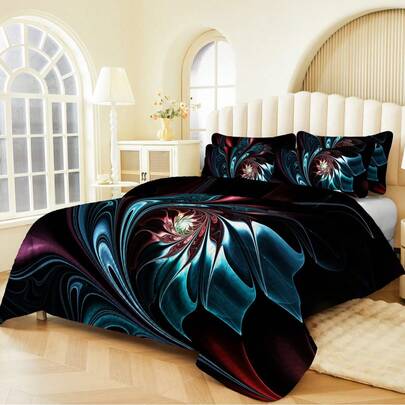 2/3件套床上用品（1条被子+1/2个枕套），数码几何花卉印花，柔软舒适，时尚清新，适合酒店、卧室、宿舍，四季皆宜。