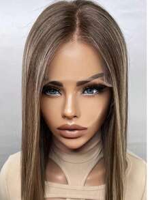 女士假发 13x4 自由分缝渐变棕色挑染蕾丝前假发 高品质合成假发 自然预拔发际线带婴儿绒毛 - 彩色 - 查看 4