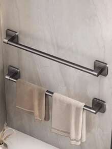 No Drill Towel Rack, Toilet Wall Mounted Storage Shelf, Bathroom Single Bar Towel Organizer - Silver - View 3