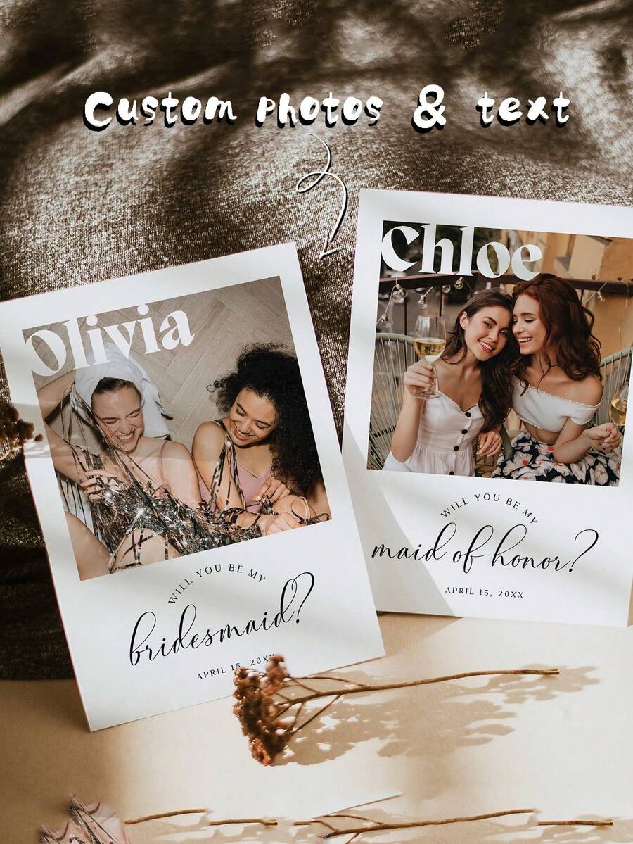 1张定制伴娘邀请卡，可印制情侣照片，个性化伴娘邀请卡，伴娘照片邀请卡。你愿意做我的伴娘吗？婚礼邀请函，婚礼用品，婚礼装饰，伴娘派对卡片。婚礼、节日派对、父亲节和毕业季最受欢迎的礼物，可赠送给家人、姐妹、闺蜜和朋友。