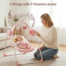 Baby Swings Baby Girl Swing For Newborn, Portable Infant Swing For Newborns 0-6 Months,Lightweight For Babies Up To 20 Lbs,Adaptable Speed,Timing,Foldable & Travel-Friendly Baby Chair - 粉色 - 查看 7