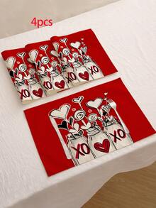 1件/4件/6件/60件装情人节涤纶装饰餐垫，心形玫瑰气球花瓶设计，防污餐垫，适用于家居、餐厅、餐桌装饰、乔迁、生日礼物 - 彩色 - 查看 13