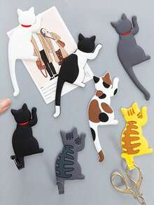 Cute Cat Tail Magnetic Hook, Original Design Appearance, Adorable Cat Shape, Body And Limbs Can Magically Bend, Can Adhere To Refrigerator And Iron Surfaces, Serving As Refrigerator Magnet And Whiteboard Magnet, Tail Can Be Bent As A Hook For Hanging Daily Small Items Such As Bags, Umbrellas, Keys, Towels, Clothes, Jewelry, Etc. No Drilling Or Wall Damage, Nail-Free Seamless Hook, Suitable For Bedroom, Bathroom, Living Room, Kitchen, Office And Other Home Scenarios. - Multicolor - View 7