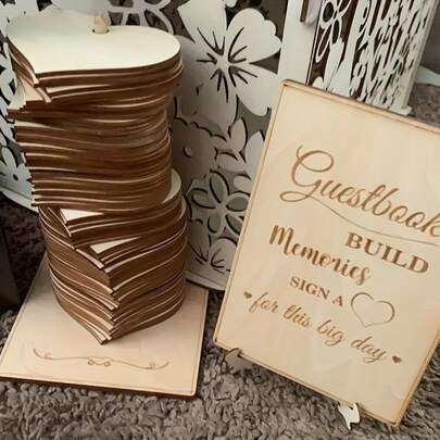 Wooden Heart-Shaped Guest Book Set - Multipurpose Signature Board Suitable For Weddings, Birthdays, Anniversaries, Graduations - Wooden Decor Item To Create Cherished Memories