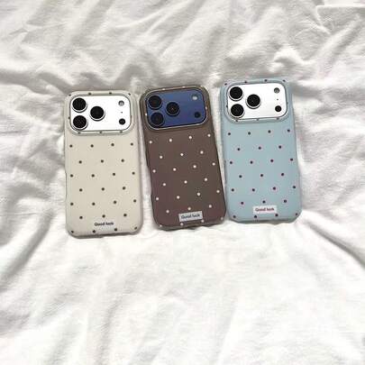 Korean Minimalist Tri-Color Polka Dot Phone Case Compatible With Apple 17 Pro Max (Blue), 16 Pro Max (White), 15 Pro (Brown), 14 (Fashionable), 13 (Cute) - Protective Cover