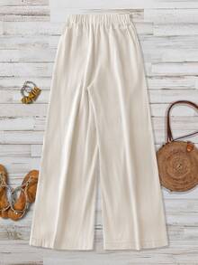 Women's New Autumn/Winter Elastic Waist Slant Pocket Casual Straight Leg Pants - Apricot - View 2