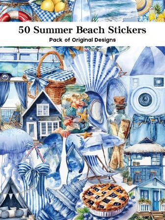 YWWBLD 50pcs Summer Beach Stickers For Luggage, Skateboard, Guitar, Phone Case, Water Bottle Decor DIY Transparent Stickers