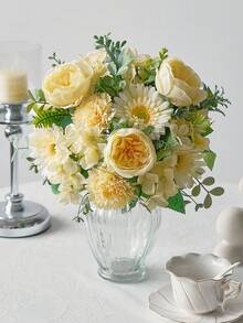 1 Bunch Artificial Flowers Silk Peony Daisy Carnation Bouquet Fake Peony Flowers Faux Flowers For Home Wedding Flower Arrangement Hotel Kitchen Table Decoration Centerpieces - Yellow - View 7