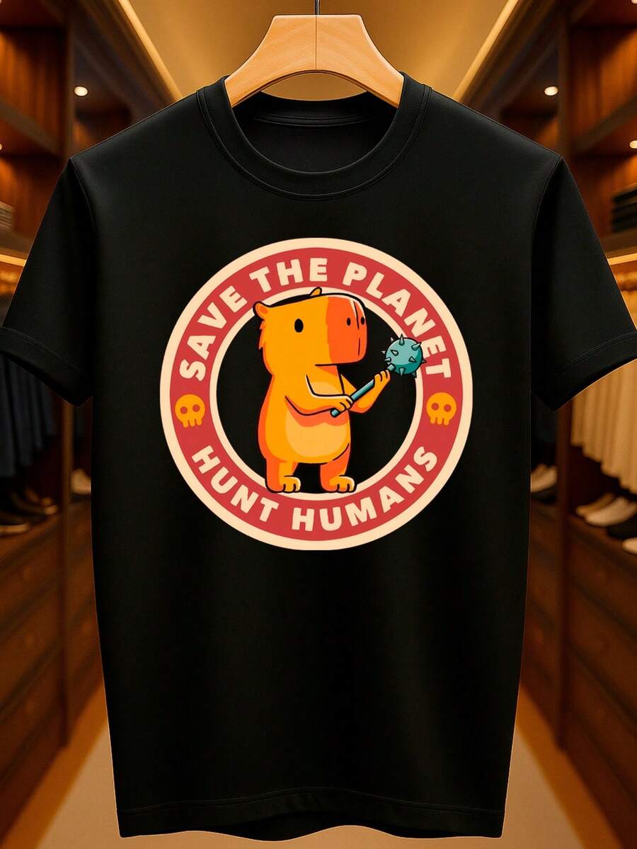 Save Planet Hunt Humans T-Shirt With Funny Capybara Design, Basic  Threat, Unisex, 100% Premium Cotton – Men's And Women's | Casual, Streetwear, Plus Size, New Arrival With Immediate Shipping In Various Colors - màu đen - Xem 1