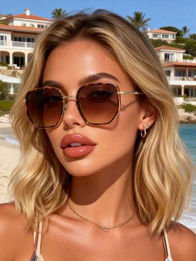 1 Pair Women's Leopard Print Copper Geometric Full Frame Stylish & Design Business Casual Elegant Street Style Basic Eyeglasses, Suitable For Office Attire, Outdoor Activities, Golf, Family Outings, Festivals, Women's Accessories