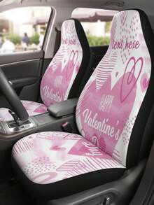Custom Name Happy Valentine's Day Pink Heart Car Seat Covers, 2Pcs Universal Fit Front Seats Protective Covers For Women Girls, Personalized Romantic Auto Interior Decor - A - Xem 2