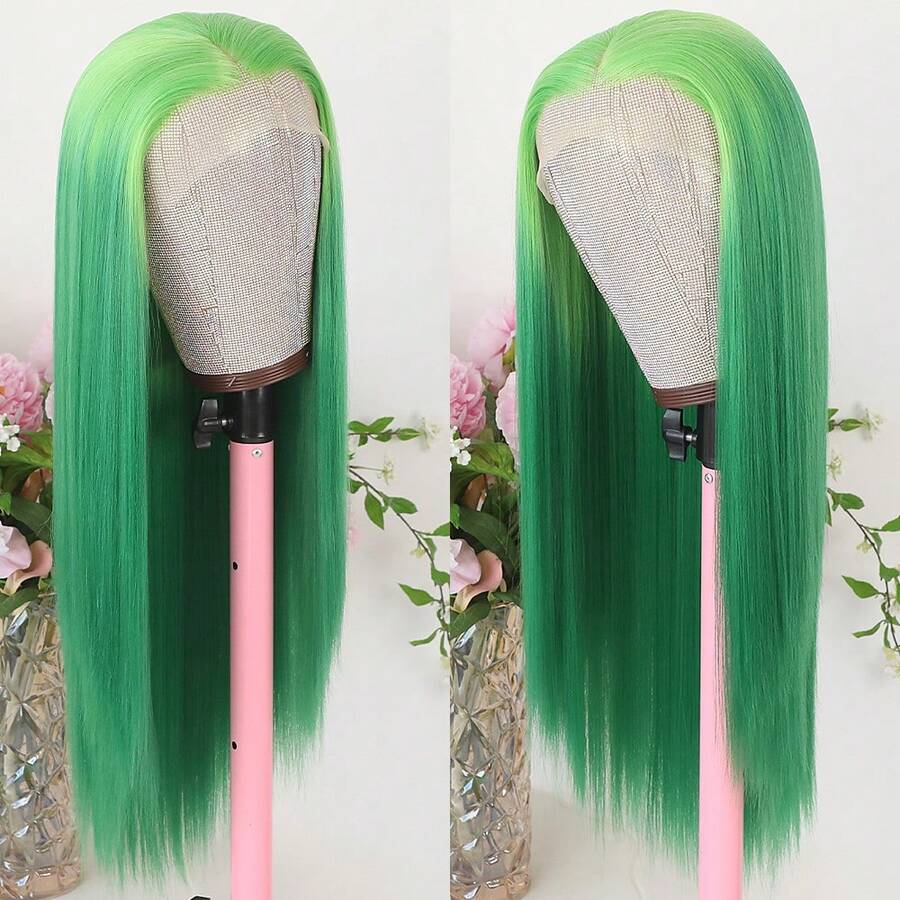 13X4 Green Lace Front Synthetic Wig Green Ombre Color Wigs Long Silky Straight Lace Front Wig Glueless Heat Resistant Fiber Hair Replacement Wig For Women Cosplay Party & Daily Use - Green - View 1