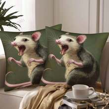 Modern Opossum Print Pillow Cover, 18x18 Inch, Farmhouse Decor With Single-Sided Animal Design, Envelope Closure & Machine Washable For Living Room, Bedroom, Sofa, Bed, Car, Bedroom Accent, Farmhouse Style, Polyester Pillowcase - 樣式 2 - 查看 3