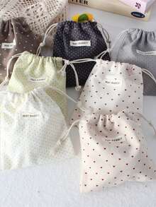 波点抽绳收纳袋，可爱迷你抽绳包，手提钥匙扣零钱包，小布袋，口红化妆包 - 彩色 - 查看 1