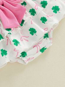 My First St Patricks Day Outfit Baby Girl Romper Shamrock Ruffle Shorts Blommers Socks Set St Patricks Dress Clothes - Hồng - Xem 9