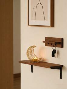 1Pc/Set Double-Arched Woven Star And Moon Metal Candlestick. Made Primarily From Metal Wire, This Candlestick Features A Minimalist Modern Design. Its Shape Is A Double-Layered Interwoven Crescent-Shaped Hollow Lattice Frame, Paired With A Circular Base, With Small Candle Trays Embedded In The Details - Multicolor - View 3