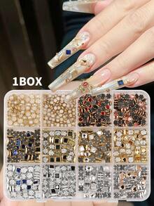 12-Compartment Box Rhinestone Nail Art Decoration Set - Multicolor DIY Nail Jewelry & Accessories - Multicolor - View 2