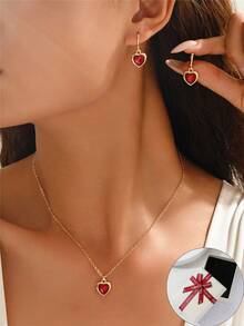 一盒4件套心形首饰套装，可定制心形项链、耳环和手链，适合日常佩戴、派对、约会、婚礼、新娘礼物、送给妈妈的礼物、生日、情人节等场合。 - 4pcs set with Box - 查看 22