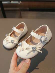 婴儿水钻蝴蝶结平底鞋，舒适女童鞋 - 米色 - 查看 4