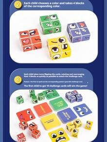 1 Set - Juego de Cubo Cambia Caras, Oferta Especial Uzzle, Versiones en Chino/Inglés, Juego de Cubo Cambia Caras, Rompecabezas de Emparejamiento de Expresiones, Juego de Bloques de Construcción, Juguete Educativo, Juego de Mesa Familiar - Multicolor - Ver 7
